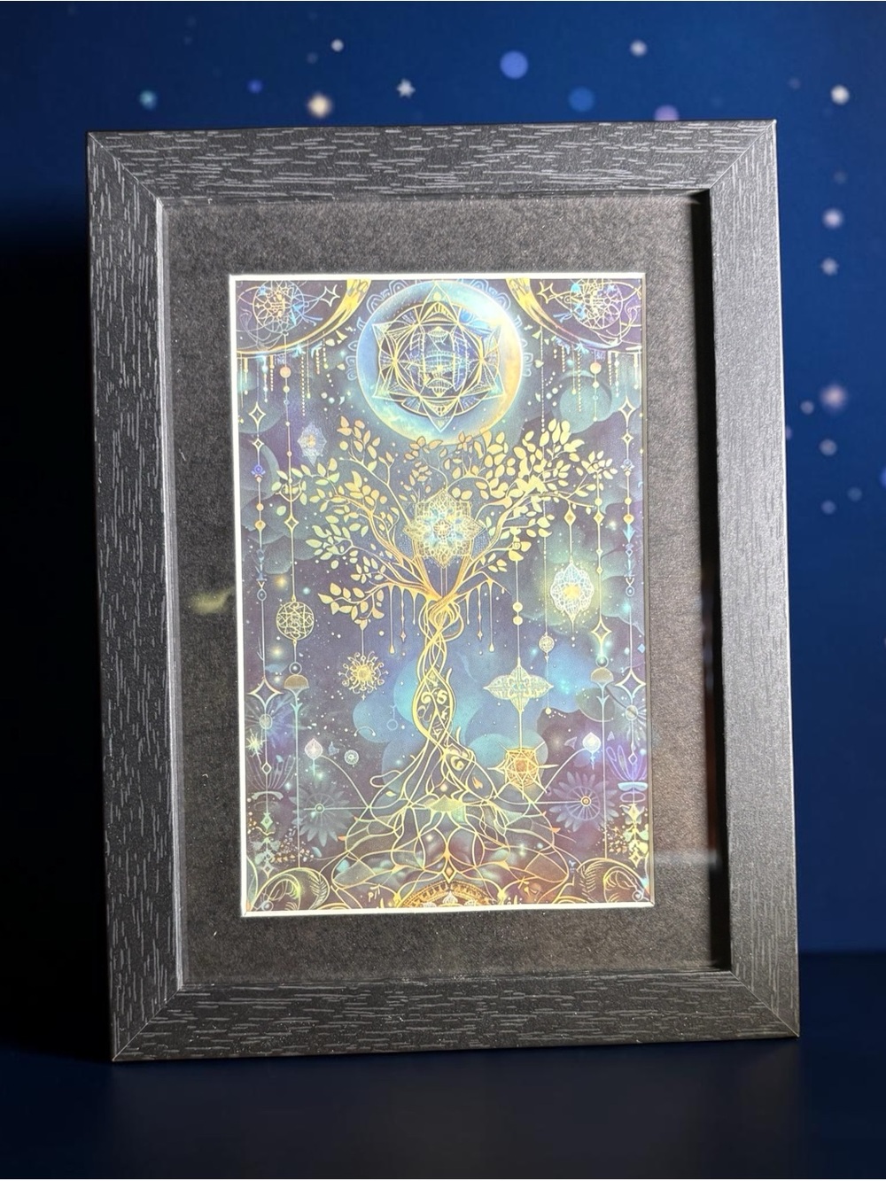 Mystical Tree of Life Framed Art 5x7 Celestial Sacred Geometry Decor